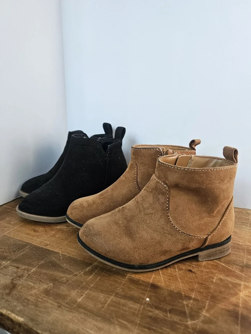 Two Pairs Faux Suede Ankle Booties Girls Toddler Size 7 Black And Brown